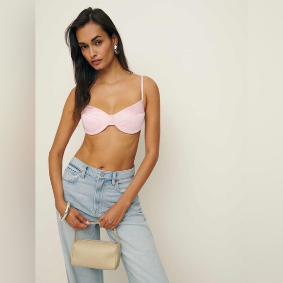 NEW Reformation Antonia Bra Padded Satin Pink Ibiza Collection Size 6 NWT - Picture 3 of 11